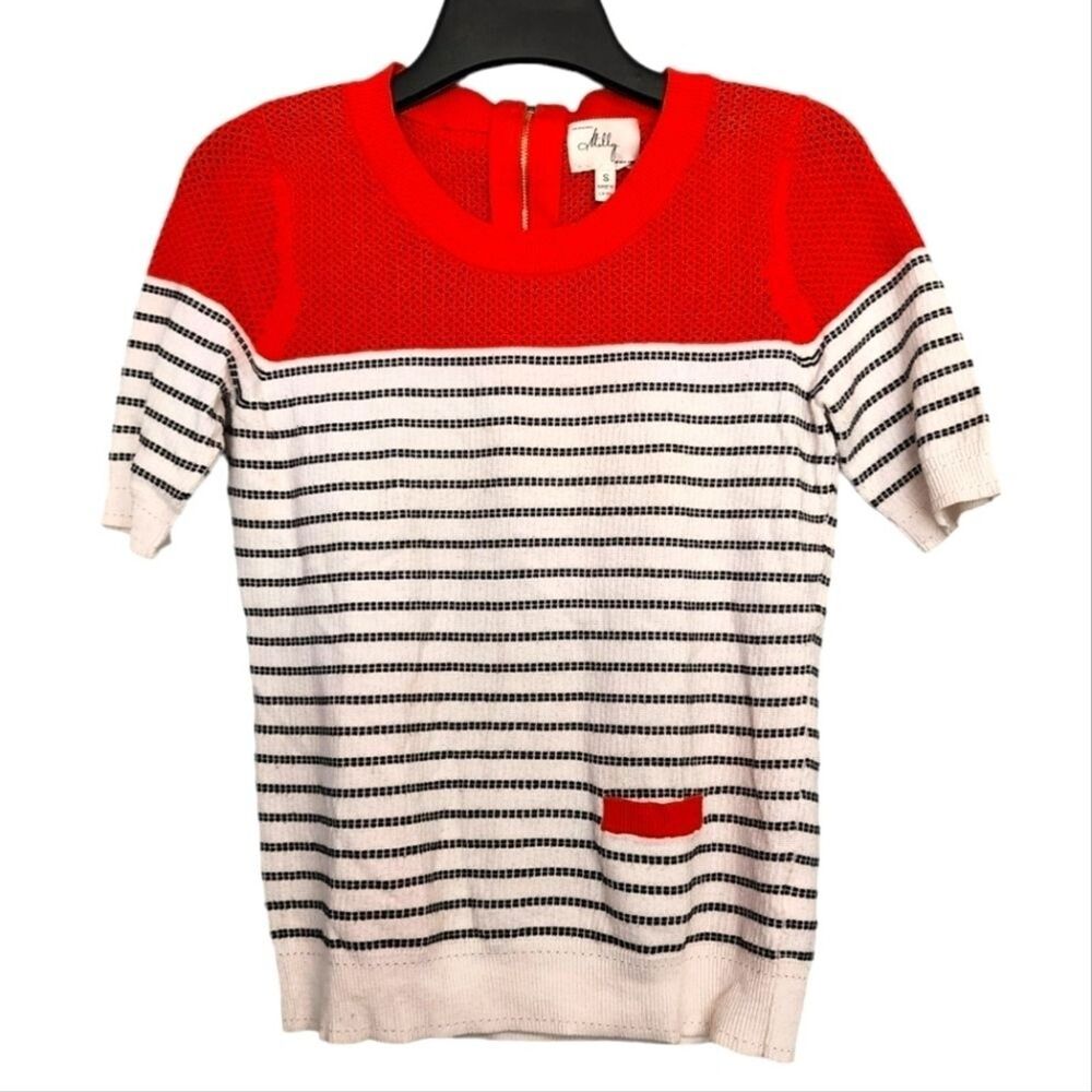 Milly striped mesh color block knit top back zip S